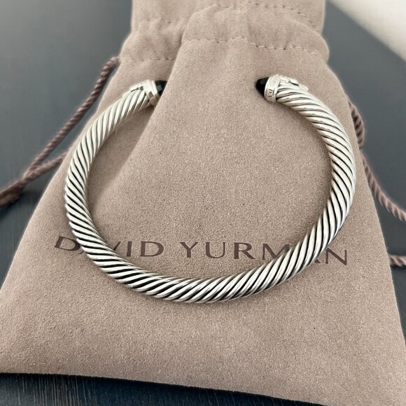 David Yurman Black Onyx 5mm Empire Cable Cuff Sterling Silver Bracelet Pave - Picture 3 of 4
